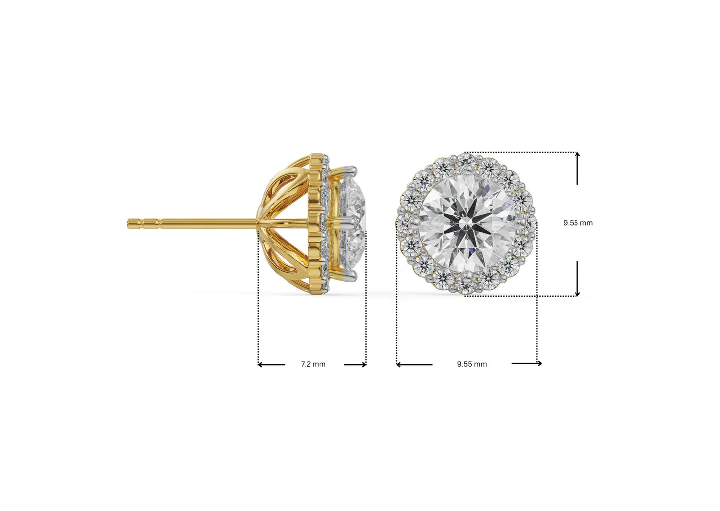 1 ct Halo Circular Lab Grown Luxe Solitaire Studs