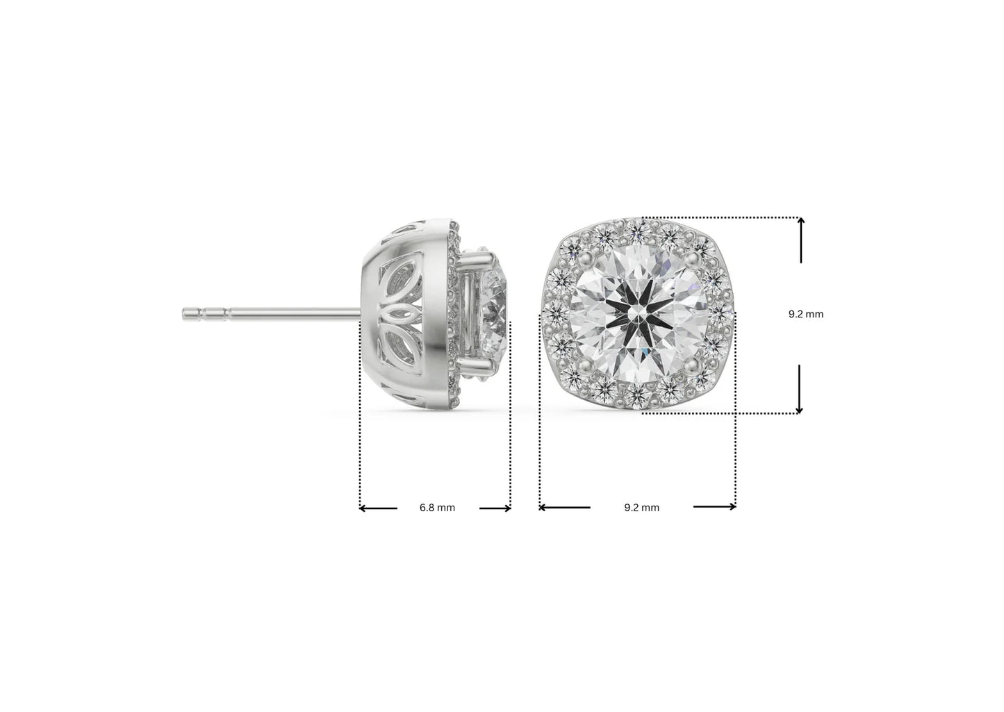 1 ct Halo Cushion Cut Lab Grown Radiant Ear Stud