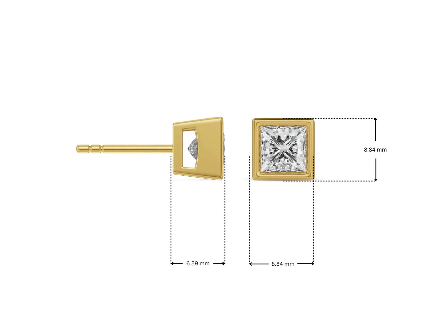 1.5 ct Frame Princess Lab Grown Brilliant Solitaire Studs
