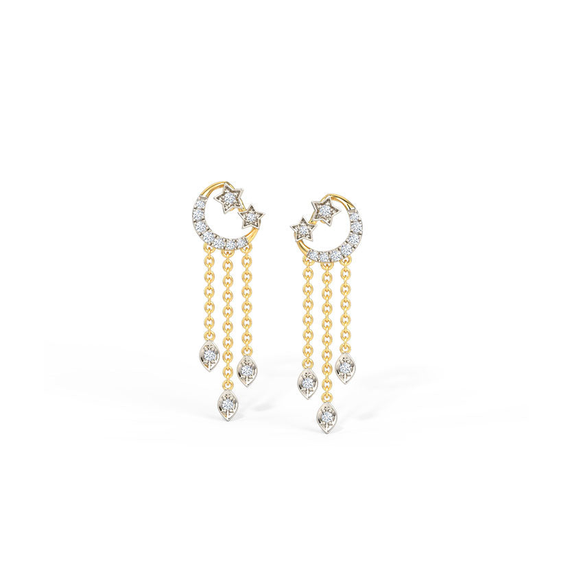 Crescent and Comet Diamond Drop Earrings