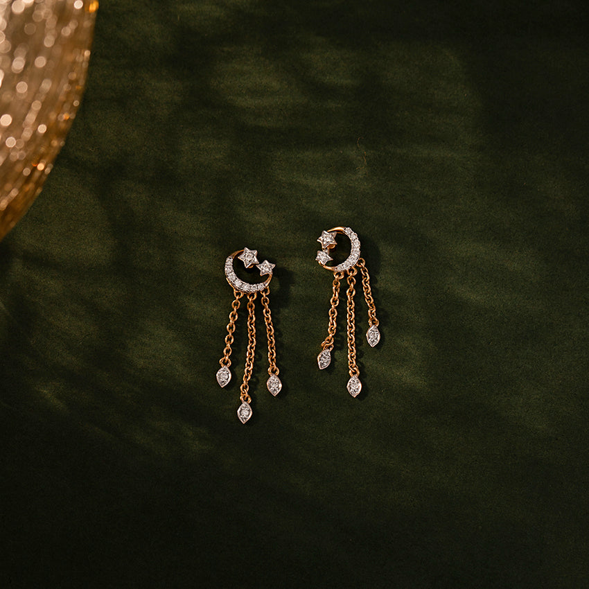 Crescent and Comet Diamond Drop Earrings