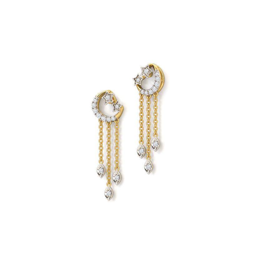 Crescent and Comet Diamond Drop Earrings