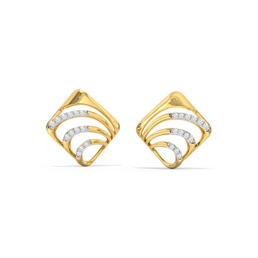 Curved Quad Diamond Stud Earrings