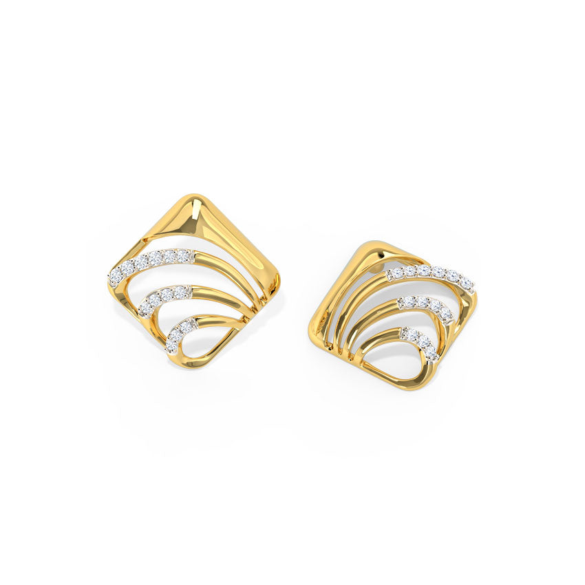 Curved Quad Diamond Stud Earrings