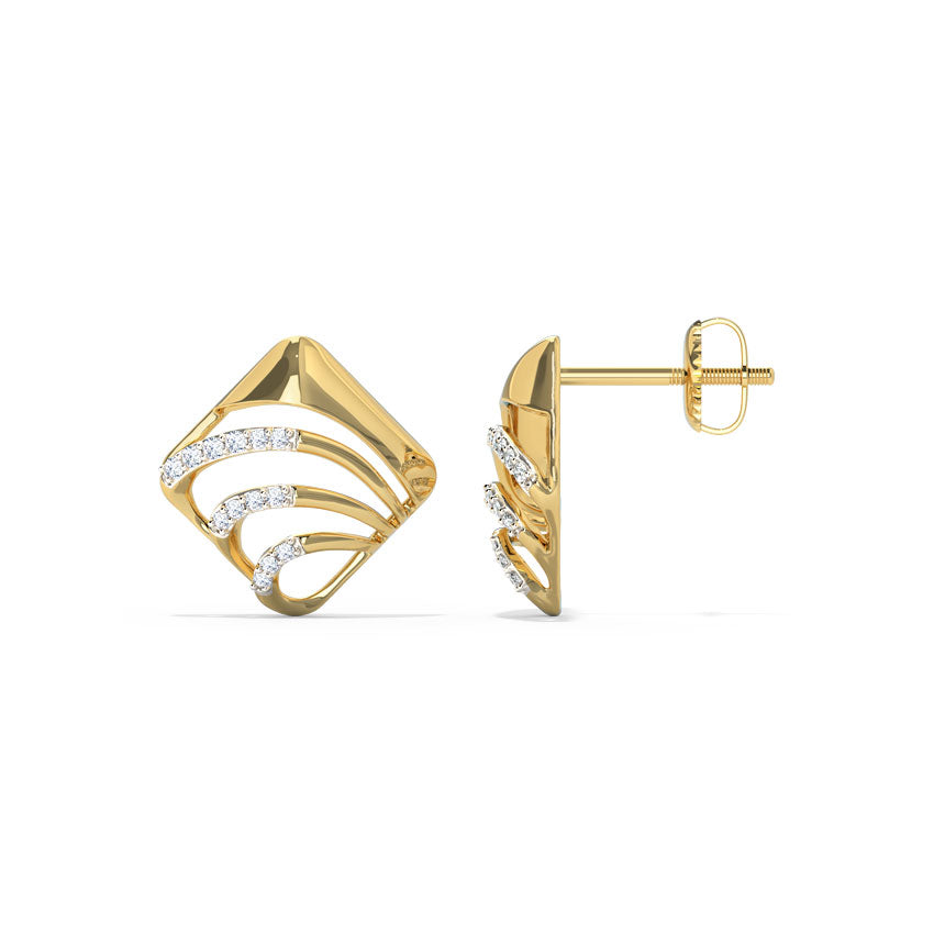 Curved Quad Diamond Stud Earrings