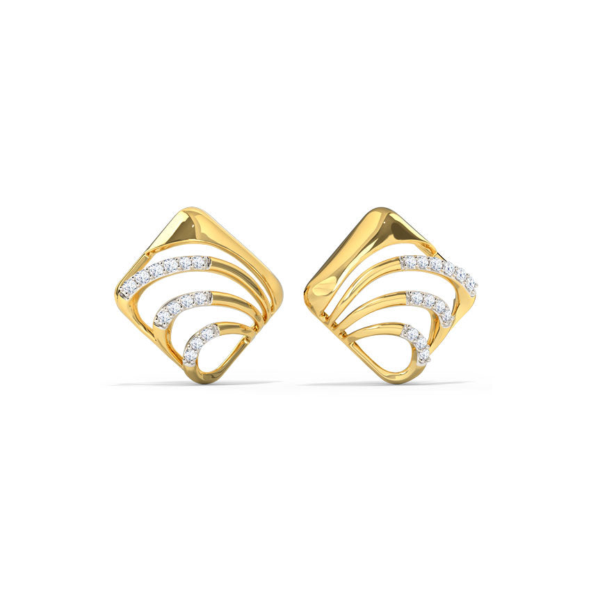 Curved Quad Diamond Stud Earrings