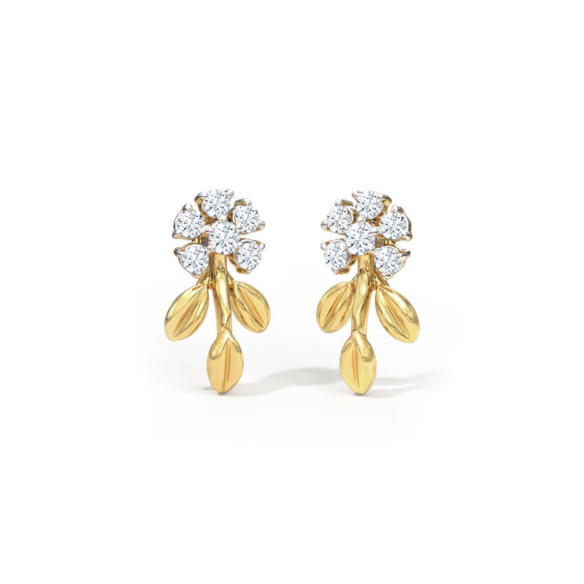 Graceful Fern Diamond Stud Earrings