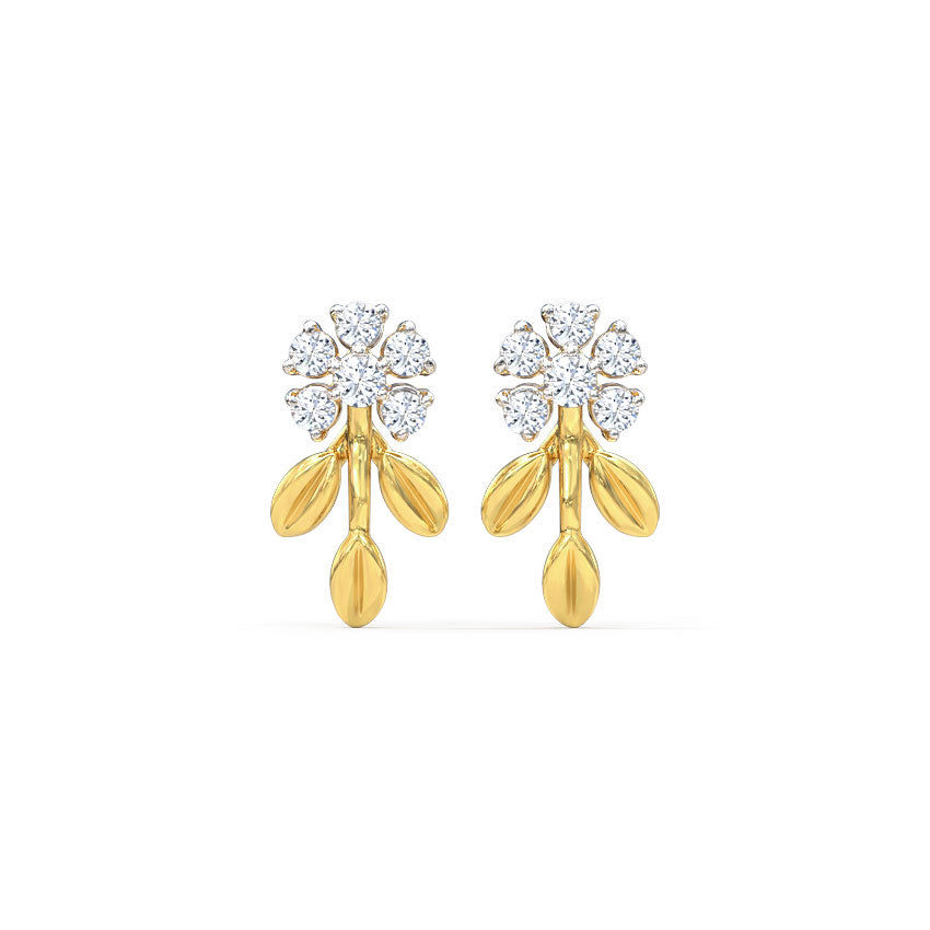 Graceful Fern Diamond Stud Earrings