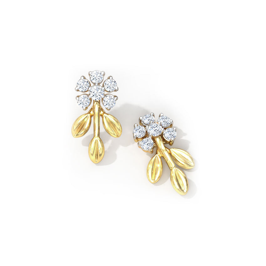 Graceful Fern Diamond Stud Earrings