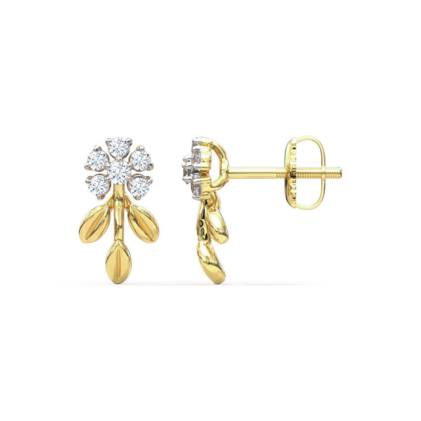 Graceful Fern Diamond Stud Earrings