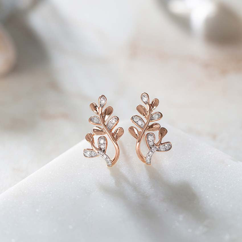Alicia Leaf Diamond Stud Earrings