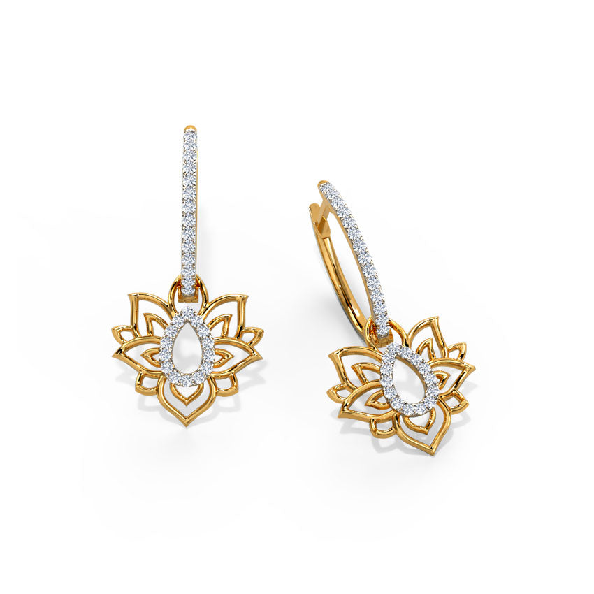 Lotus Loop Diamond Hoop Earrings
