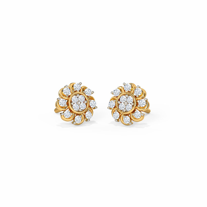 Lotus Bloom Diamond Stud Earrings