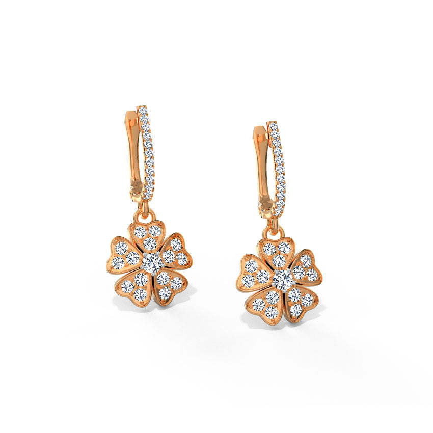 Heart Clover Flora Diamond Hoop Earrings