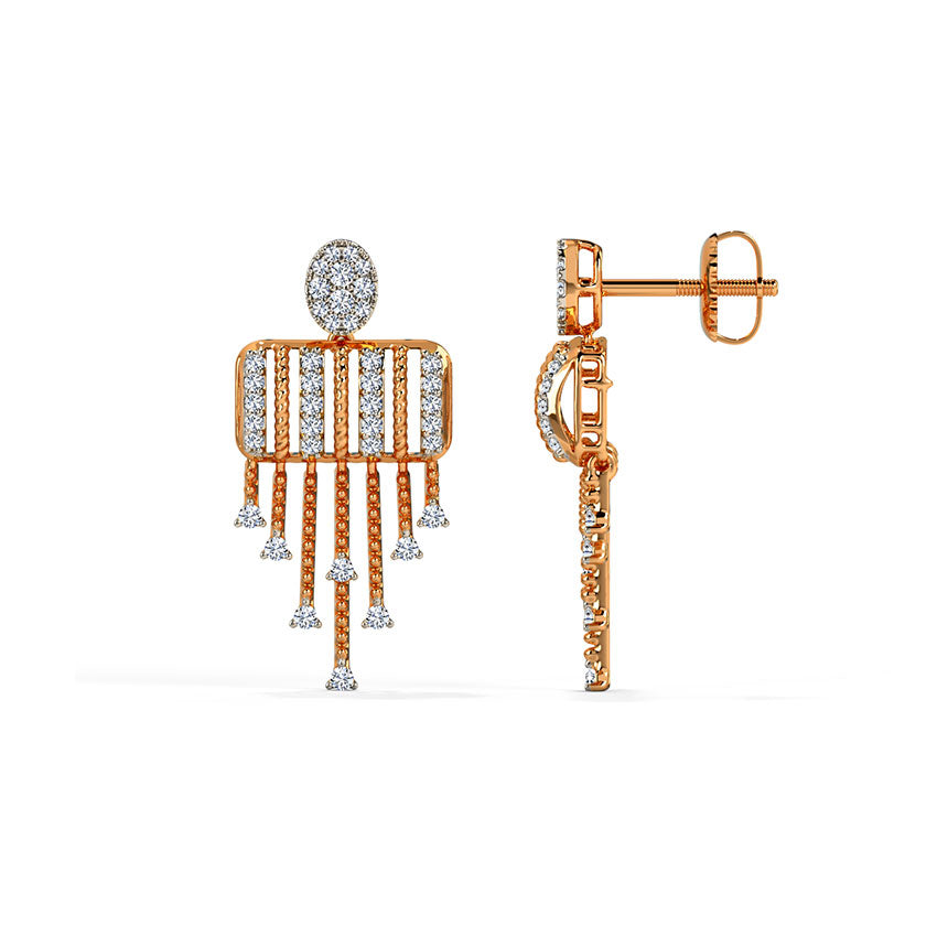 Round Linear Diamond Drop Earrings