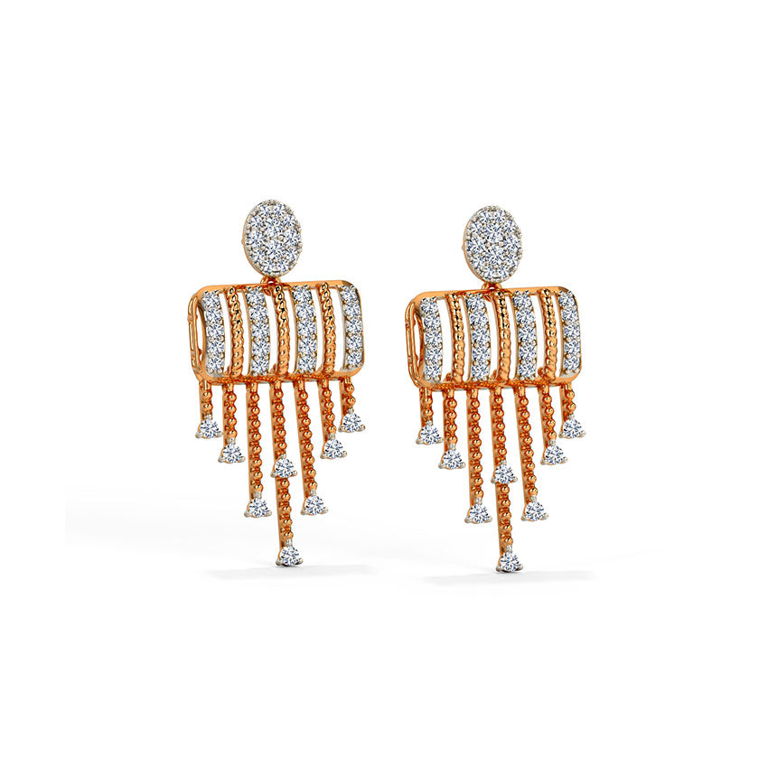 Round Linear Diamond Drop Earrings