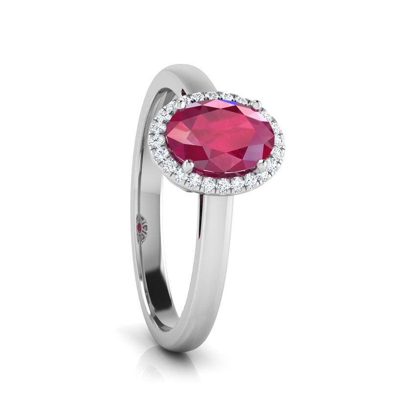 Halo Ruby Birthstone Diamond Ring