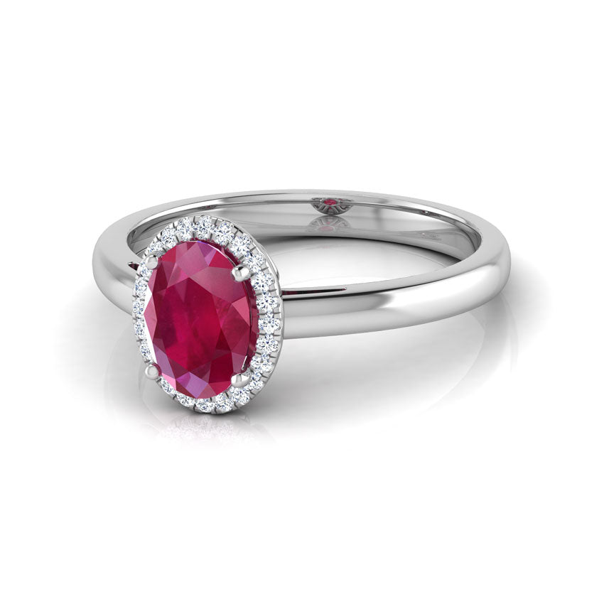 Halo Ruby Birthstone Diamond Ring