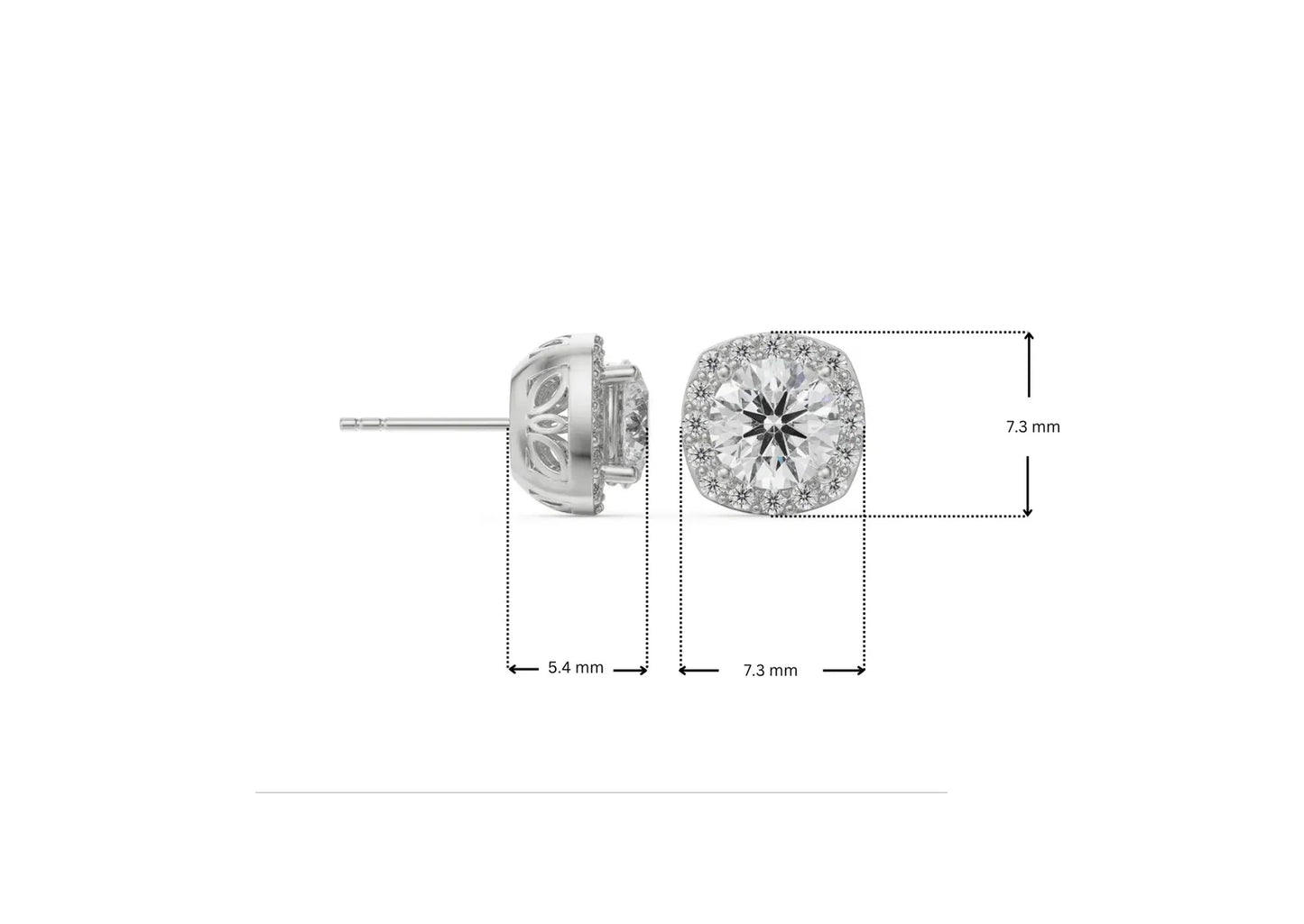 0.5 CT Halo Cushion Cut Lab Grown Luxe Ear Stud