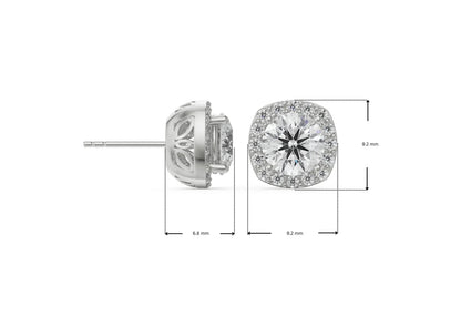 1 ct Halo Cushion Cut Lab Grown Radiant Ear Stud