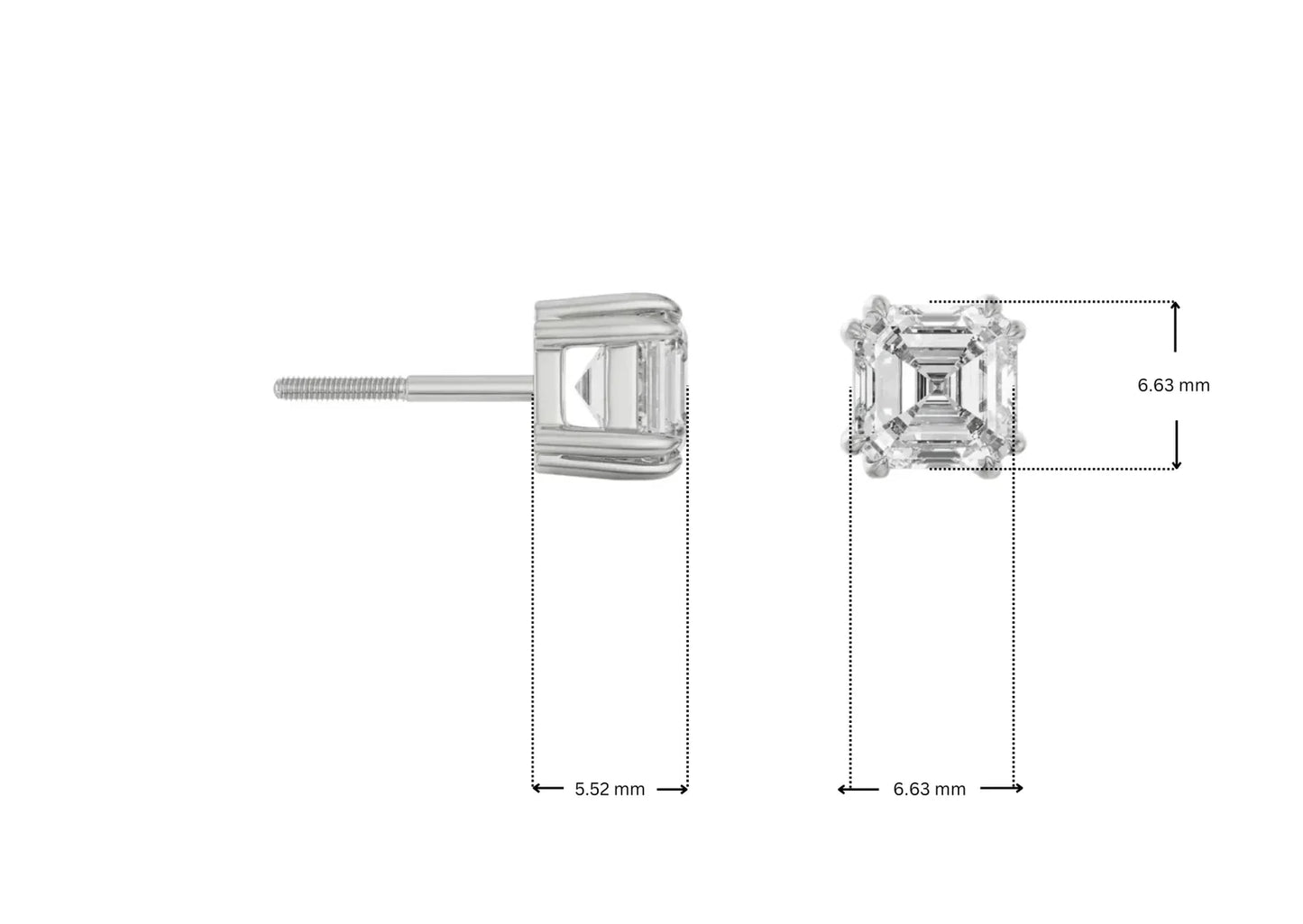 1 ct Asscher Lab Grown Radiant Ear Studs
