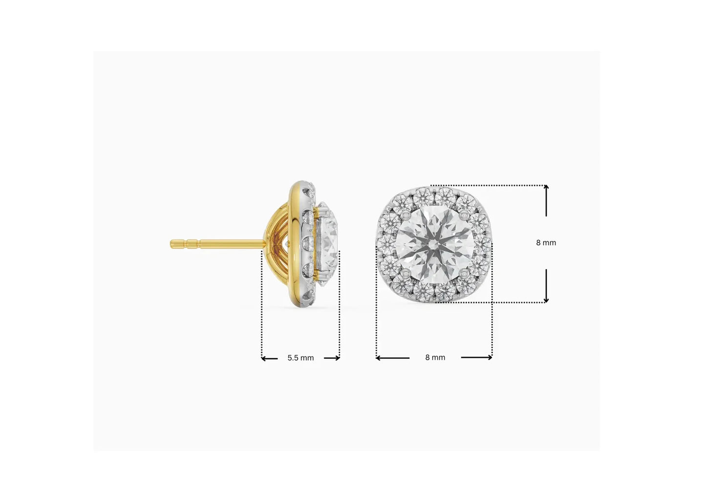 0.50 CT Cushion Halo Lab Grown Luxe Detachable Ear Stud