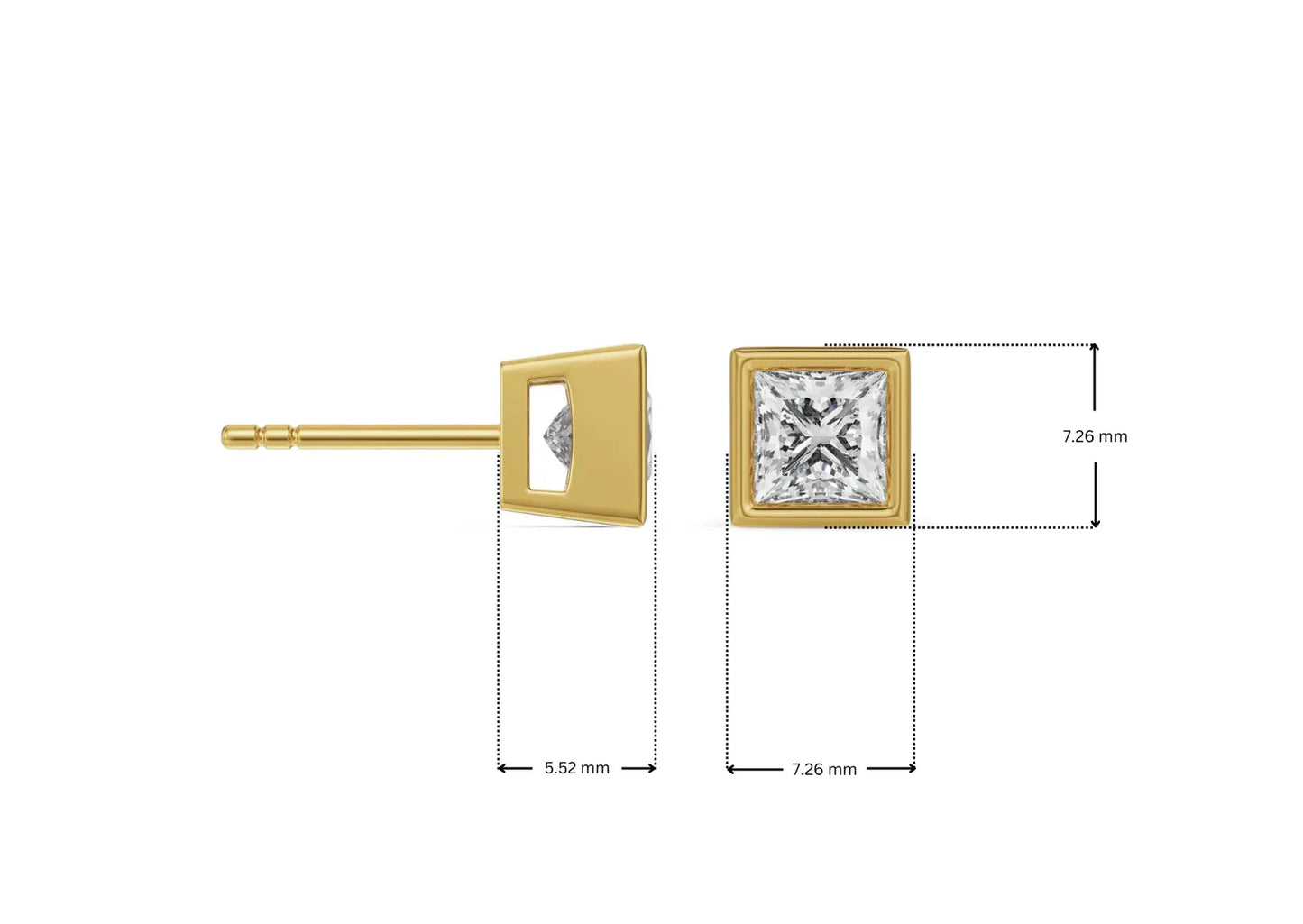 1 ct Frame Princess Lab Grown Brilliant Solitaire Studs