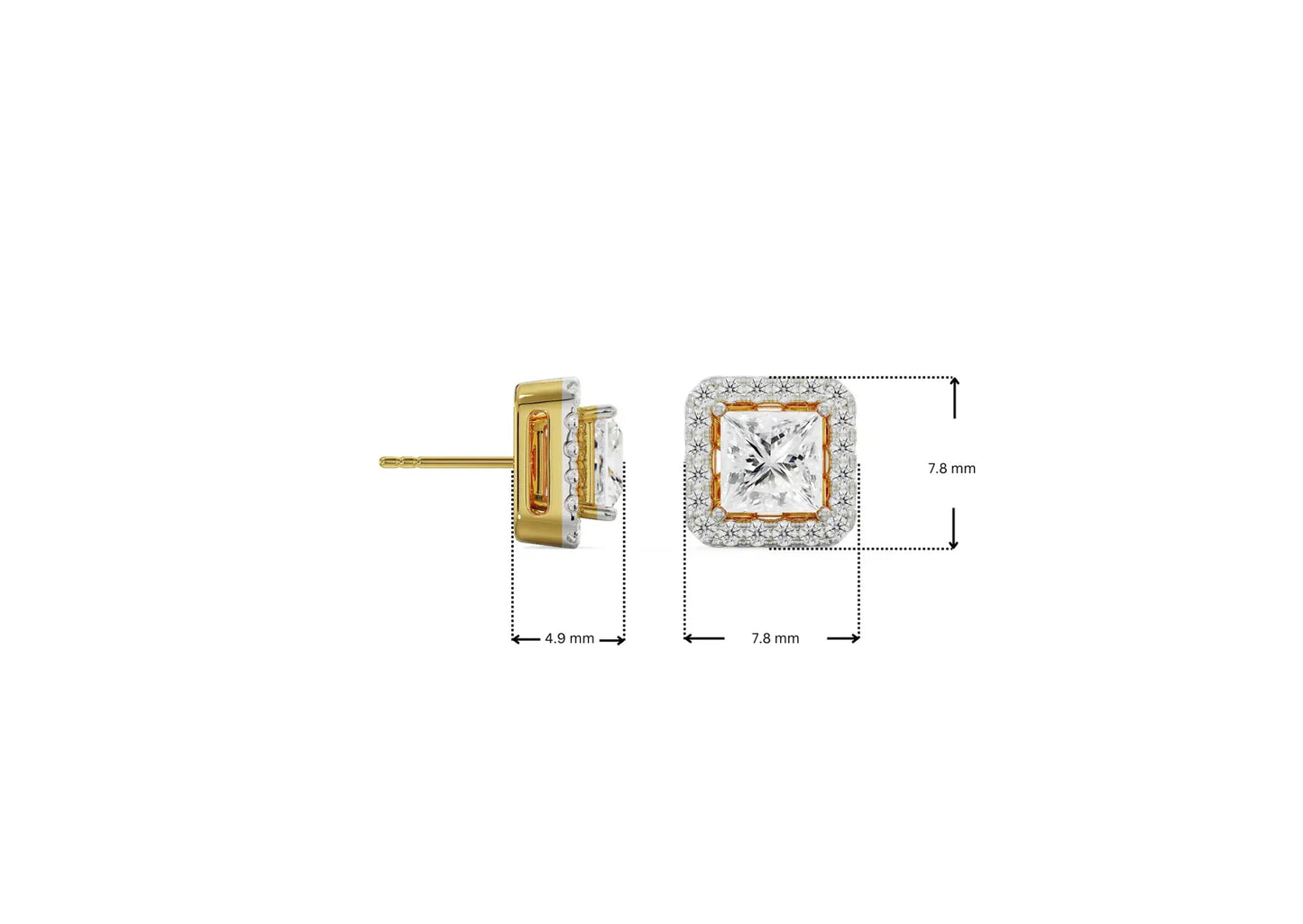 0.50 CT Princess Frame Lab Brilliant Ear Stud
