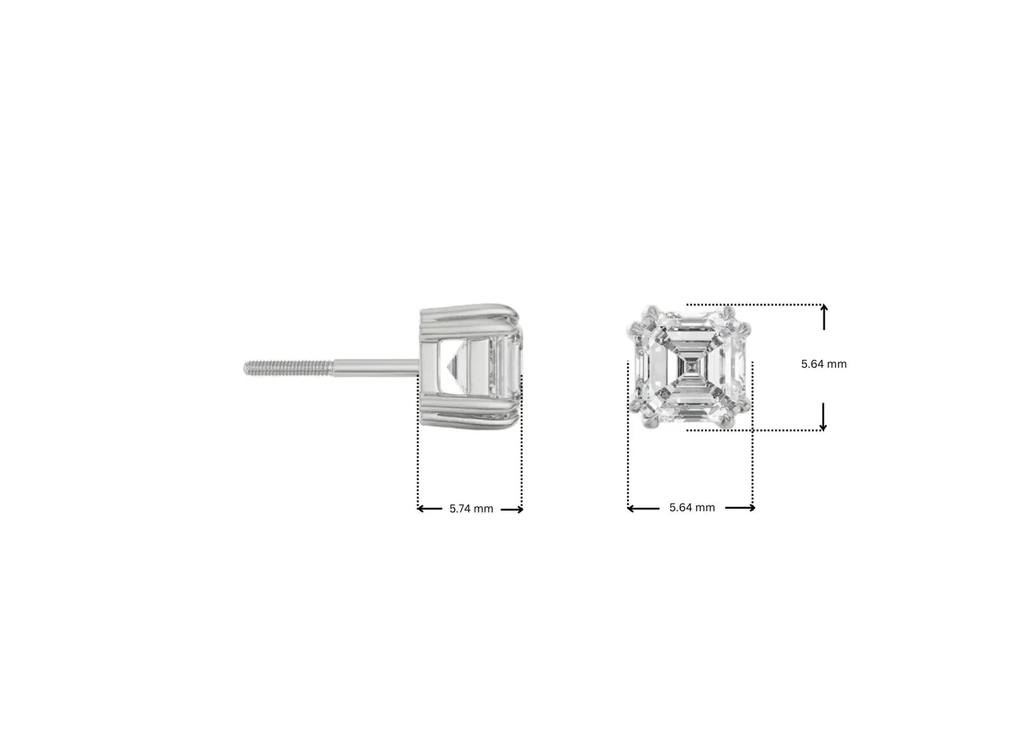 0.5 CT Asscher Lab Grown Luxe Ear Stud
