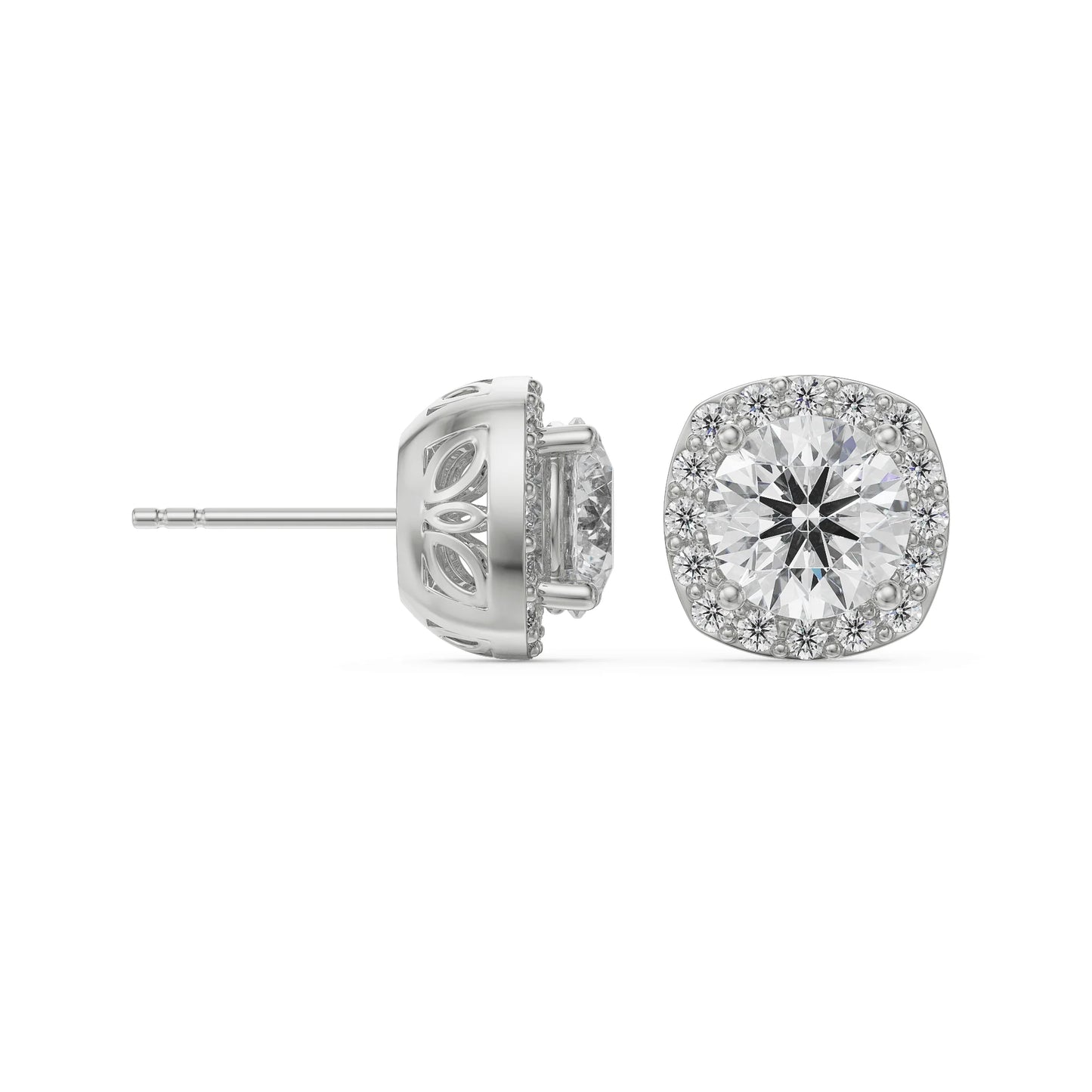 1 ct Halo Cushion Cut Lab Grown Radiant Ear Stud