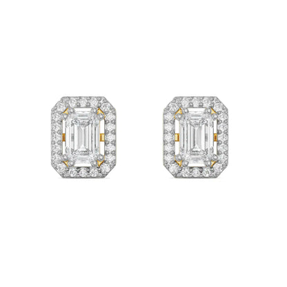 Shimmering Halo Emerald Lab Grown Radiant Earrings