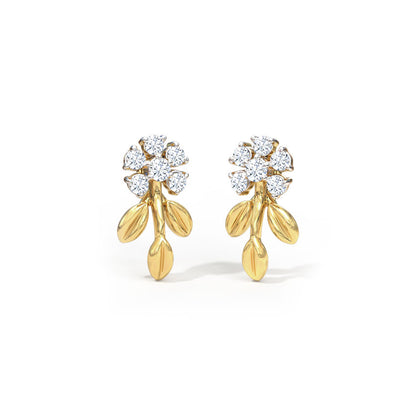 Graceful Fern Diamond Stud Earrings