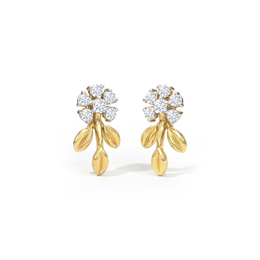 Graceful Fern Diamond Stud Earrings