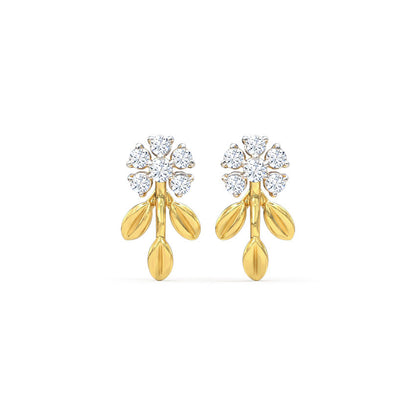 Graceful Fern Diamond Stud Earrings