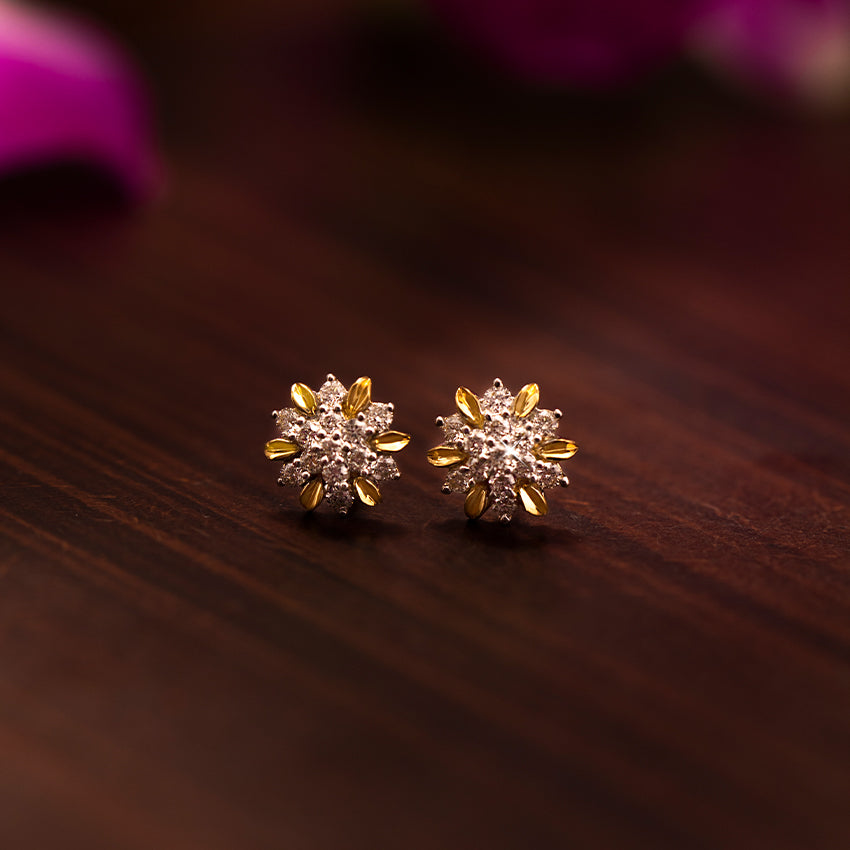 Golden Bloom Diamond Stud Earrings