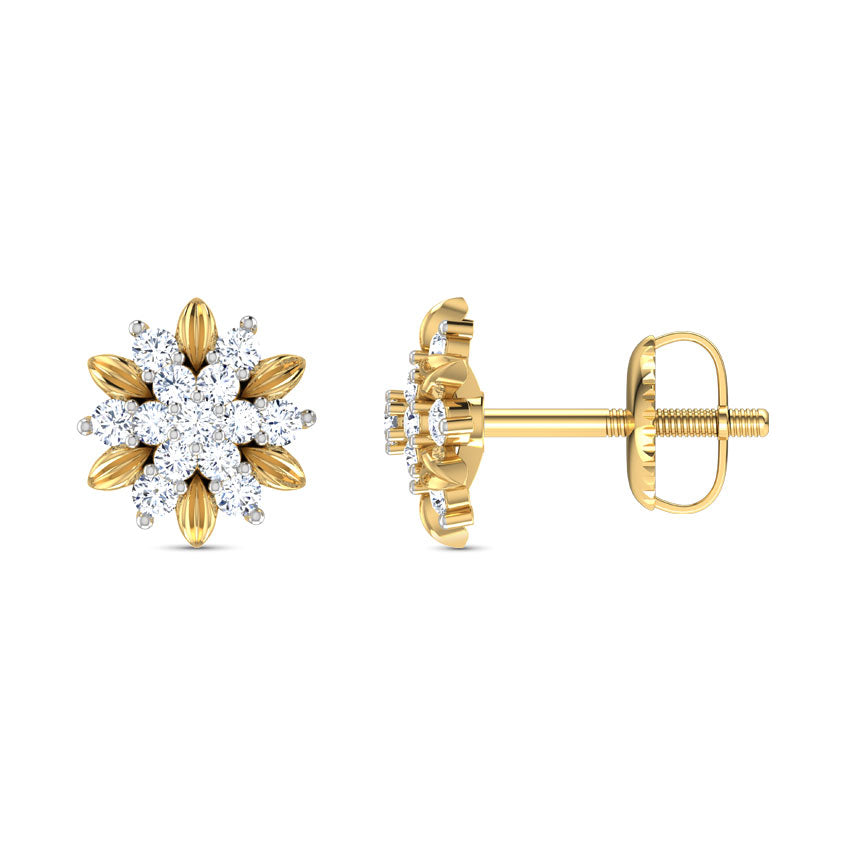 Golden Bloom Diamond Stud Earrings