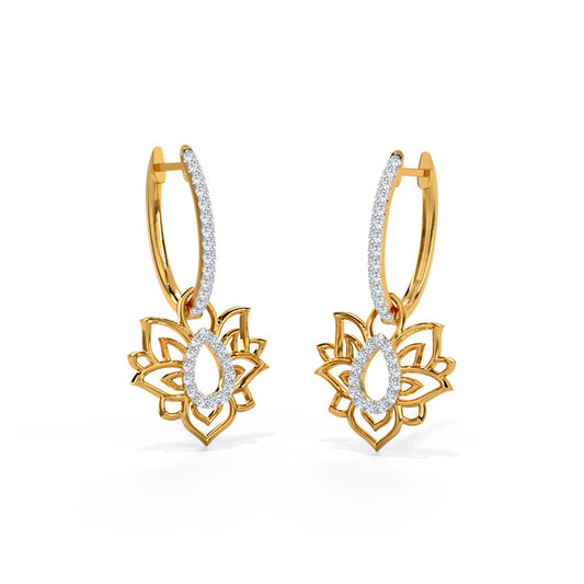Lotus Loop Diamond Hoop Earrings