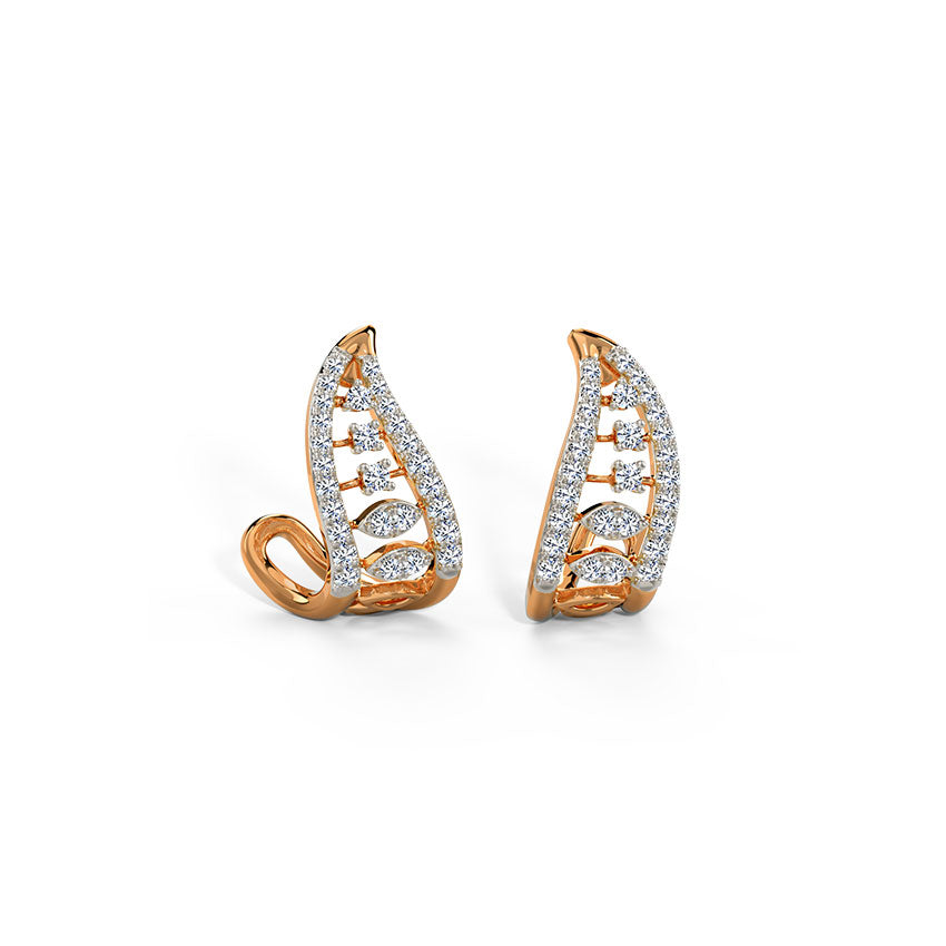 Glittering Curve Diamond Hoop Earrings