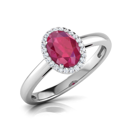 Halo Ruby Birthstone Diamond Ring  