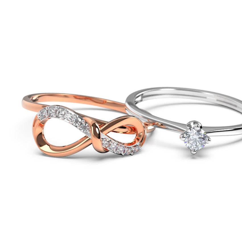Entwined Infinity Twin Diamond Rings