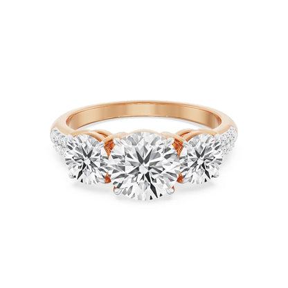 Three Stone Rose Engagement Band